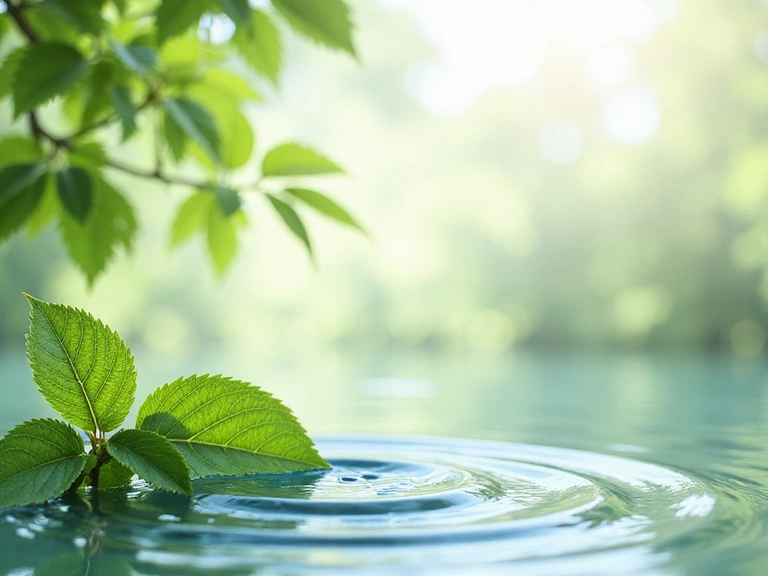 Abstract image representing natural elements like water, leaves, and light, symbolizing purity and well-being.