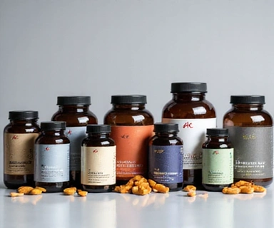 A variety of men's supplement bottles arranged neatly, highlighting health and vitality.